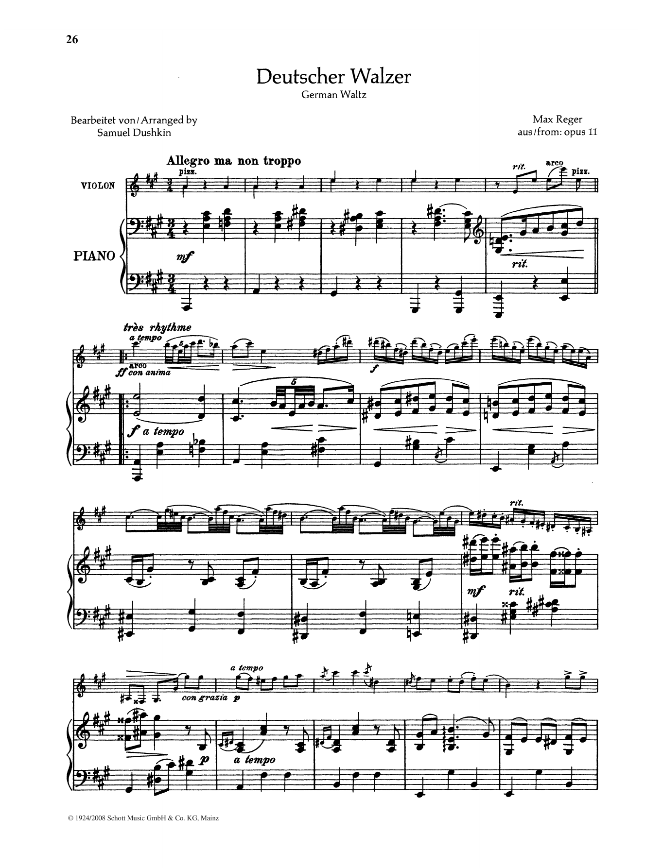 Deutscher Walzer (String Solo) von Max Reger