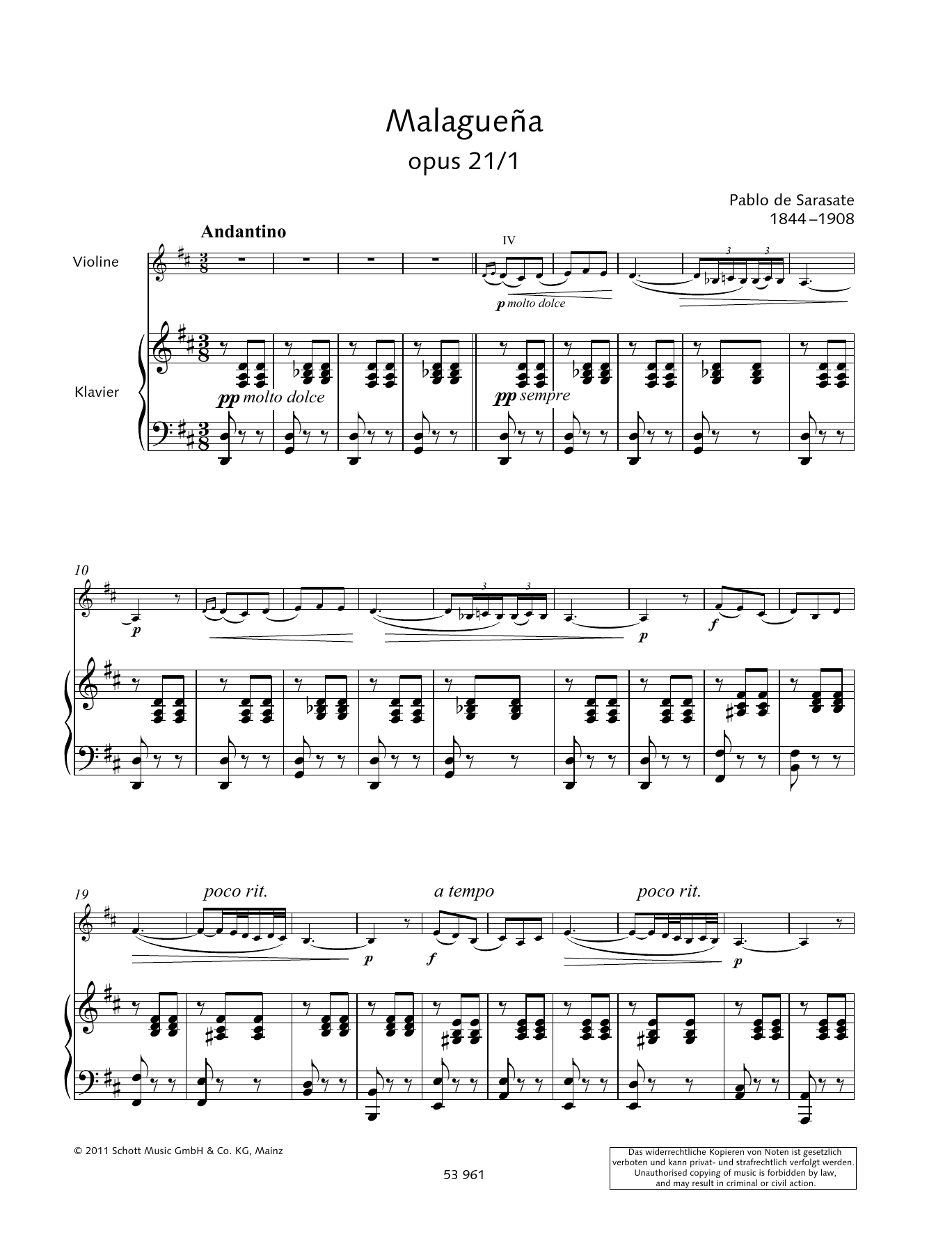 Malaguena (String Solo) von Pablo De Sarasate