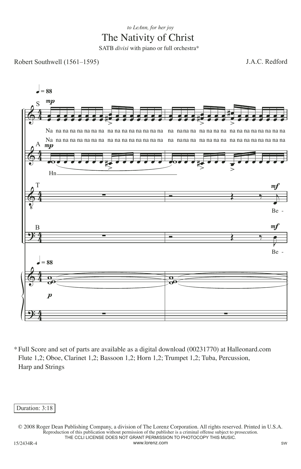 The Nativity Of Christ (SATB Choir) von J.A.C. Redford