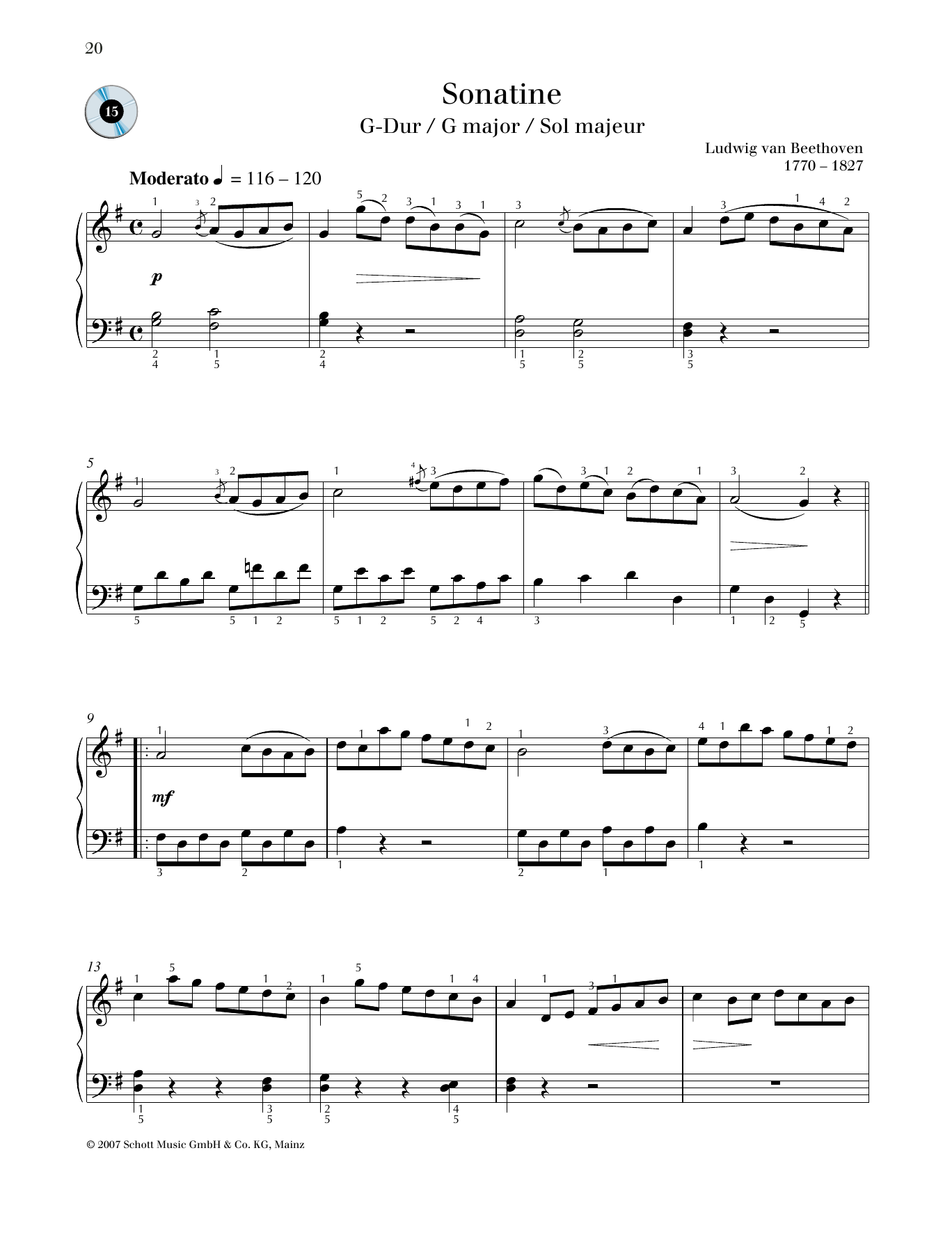 Sonatina No. 1 G major (Piano Solo) von Ludwig van Beethoven