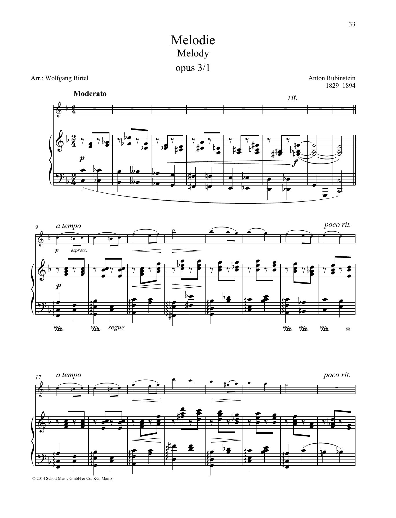 Melody (Woodwind Solo) von Anton Rubinstein