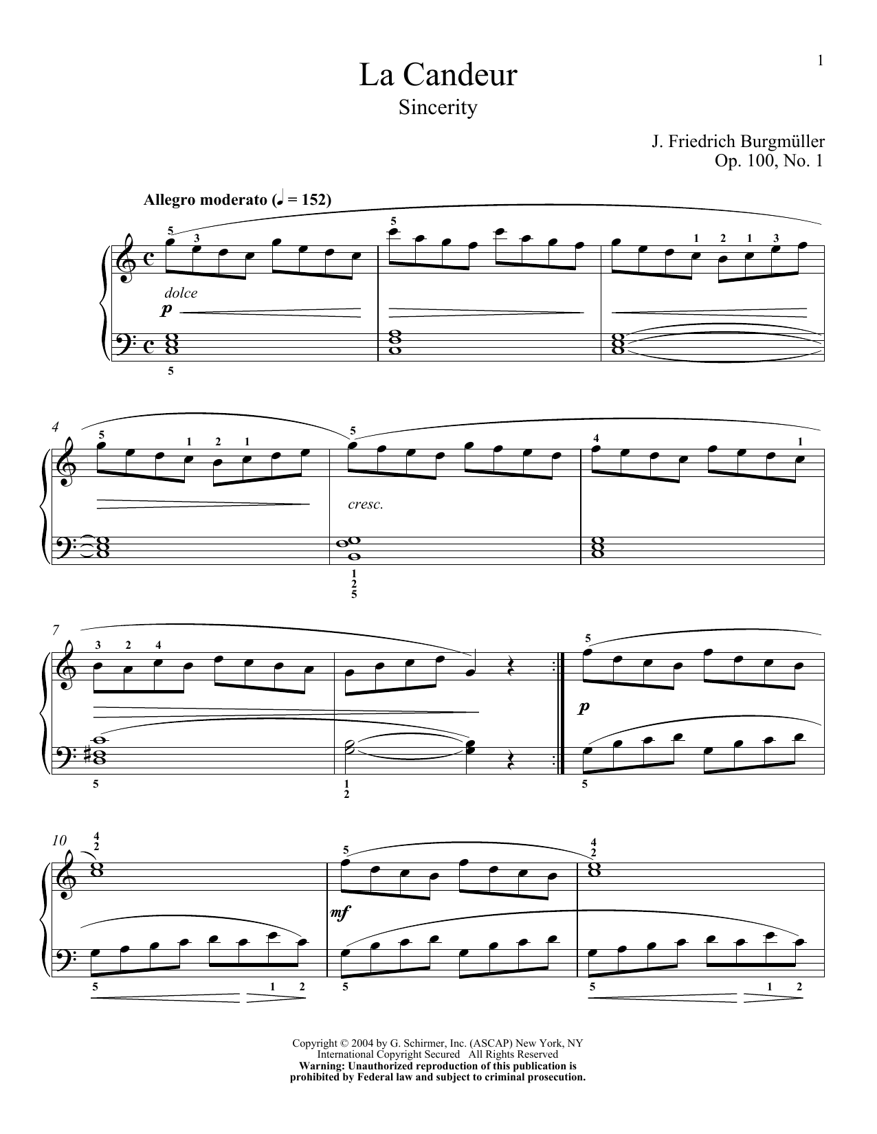 Sincerity (La Candeur), Op. 100, No. 1 (Piano Solo) von Johann Friedrich Burgmuller