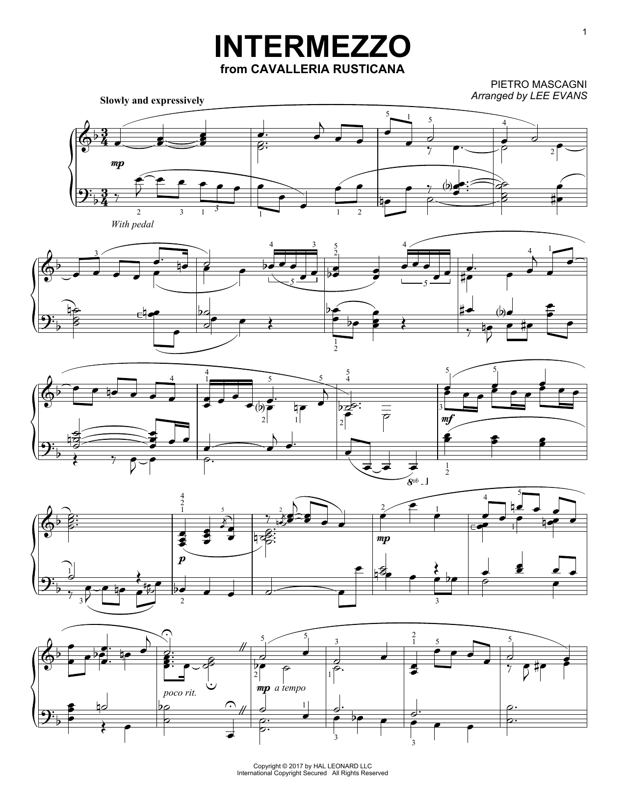 Intermezzo (arr. Lee Evans) (Piano Solo) von Pietro Mascagni