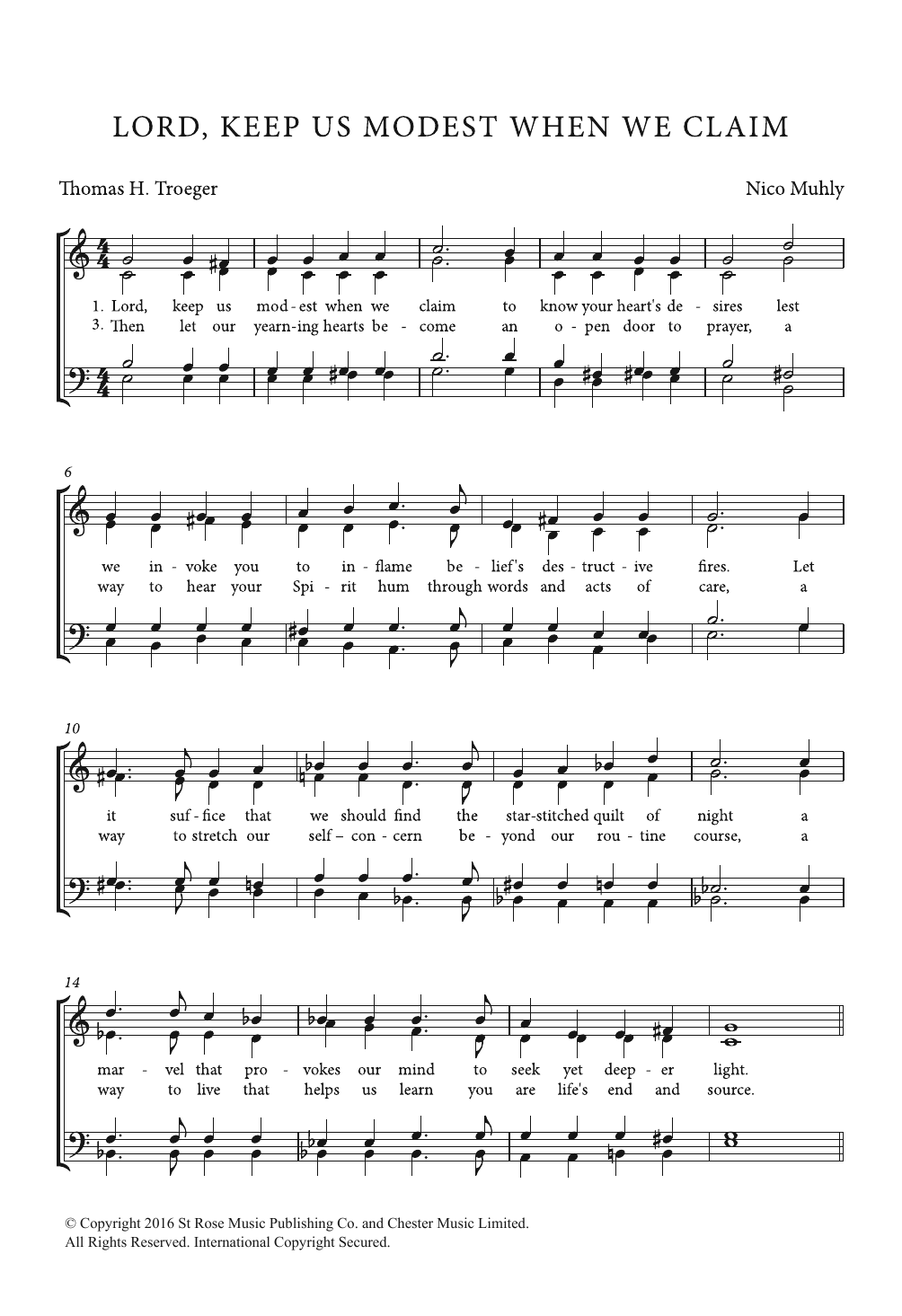 Lord, Keep Us Modest When We Claim (SATB Choir) von Nico Muhly