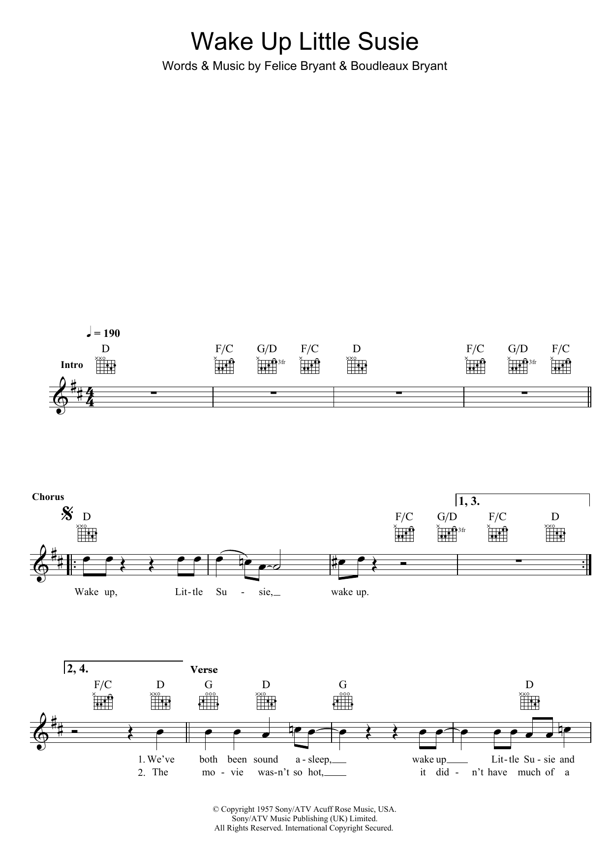 Wake Up Little Susie (Lead Sheet / Fake Book) von The Everly Brothers