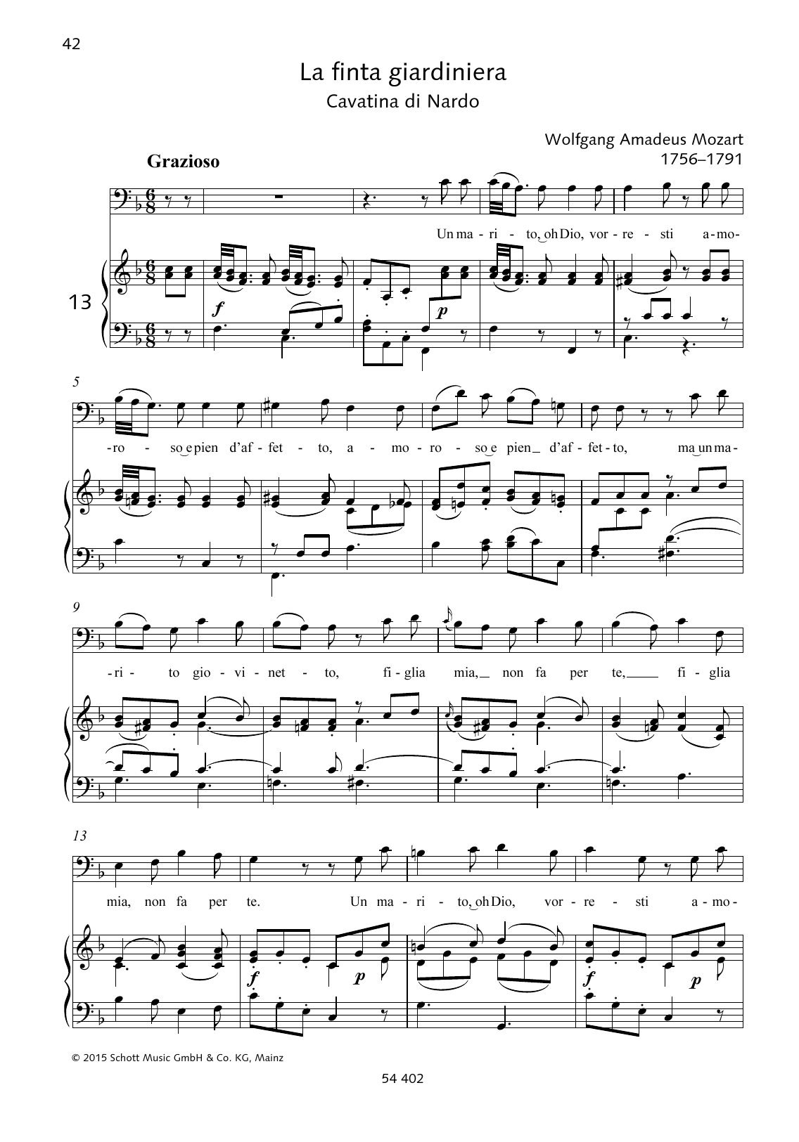 Un marito, oh Dio, vorresti (Piano & Vocal) von Wolfgang Amadeus Mozart