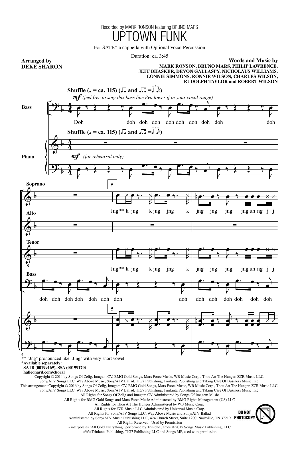 Uptown Funk (feat. Bruno Mars) (arr. Deke Sharon) (SATB Choir) von Mark Ronson