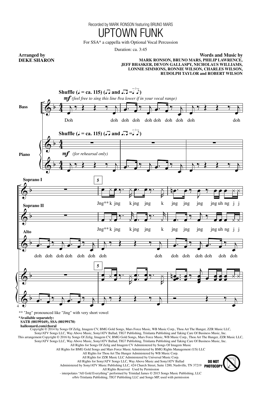 Uptown Funk (feat. Bruno Mars) (arr. Deke Sharon) (SSA Choir) von Mark Ronson