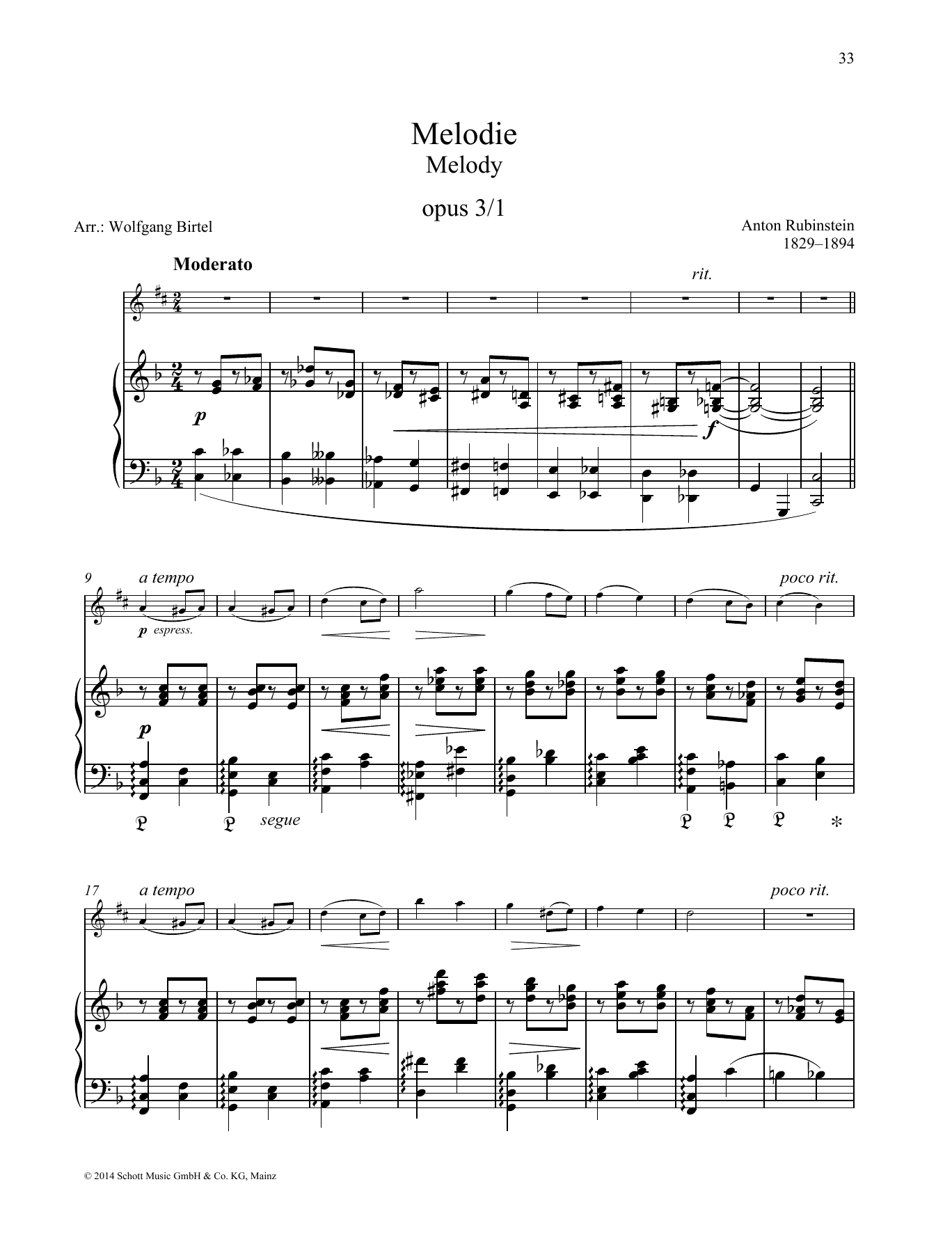 Melody (Woodwind Solo) von Anton Rubinstein