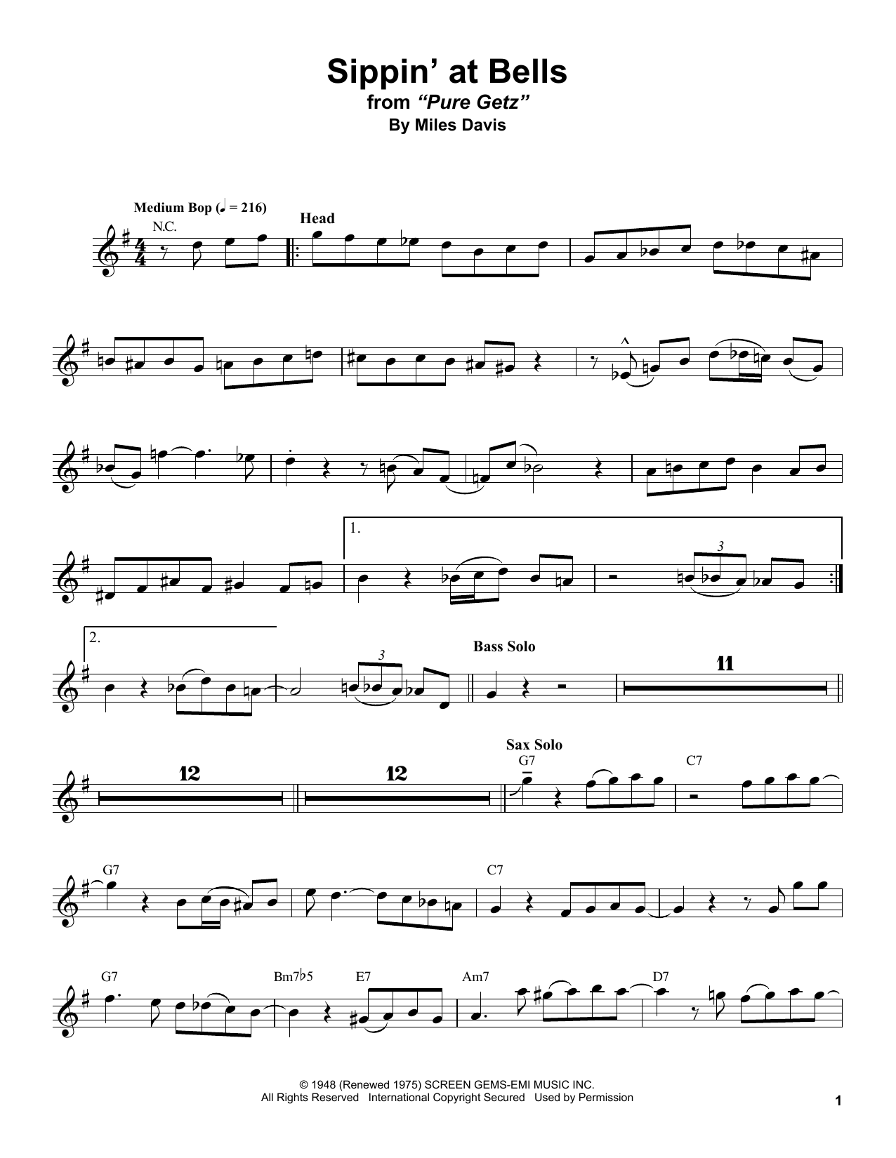 Sippin' At Bells (Tenor Sax Transcription) von Stan Getz