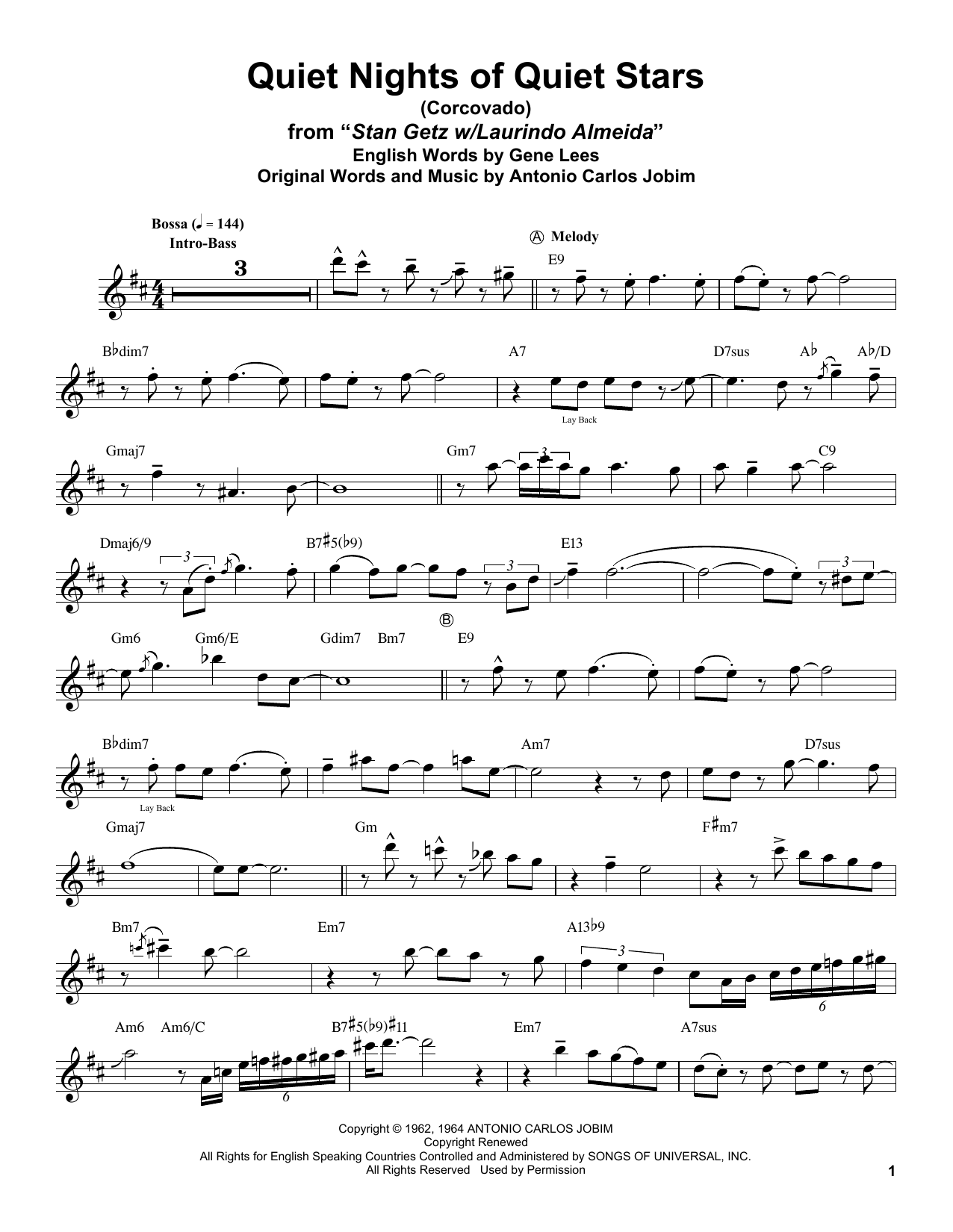 Quiet Nights Of Quiet Stars (Corcovado) (Tenor Sax Transcription) von Stan Getz