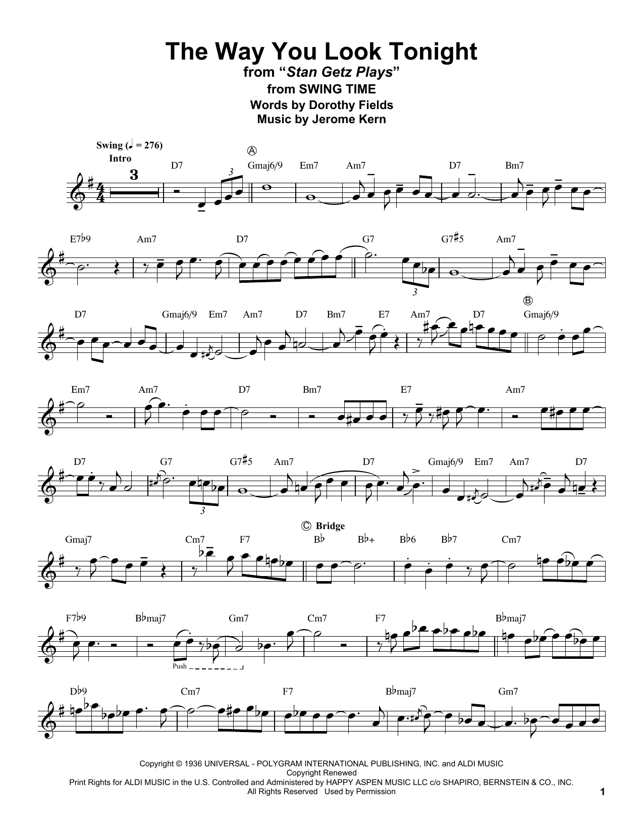 The Way You Look Tonight (Tenor Sax Transcription) von Stan Getz