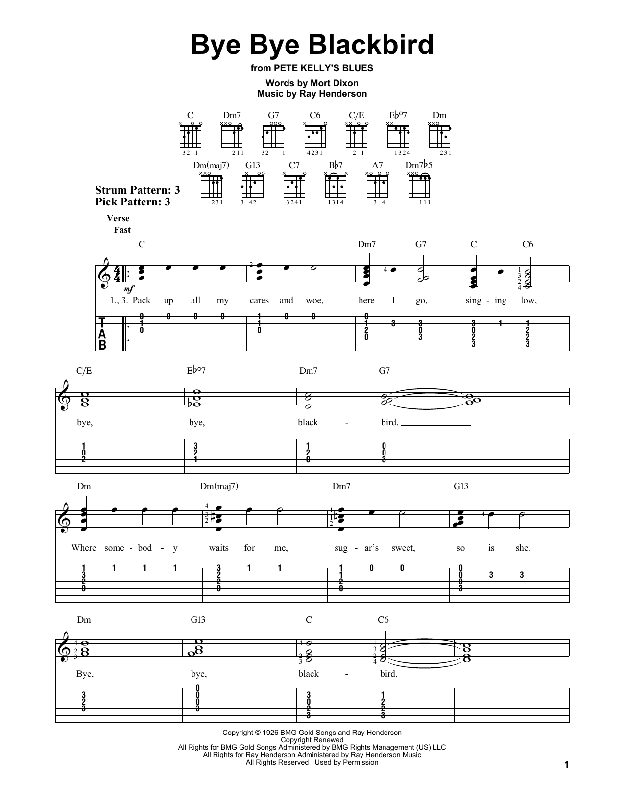 Bye Bye Blackbird (Easy Guitar Tab) von Ray Henderson