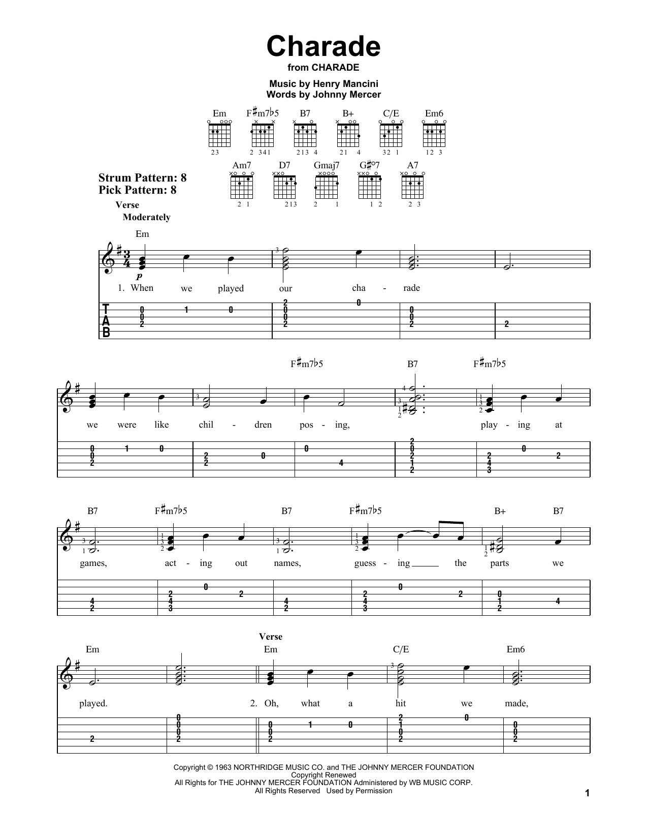Charade (Easy Guitar Tab) von Henry Mancini