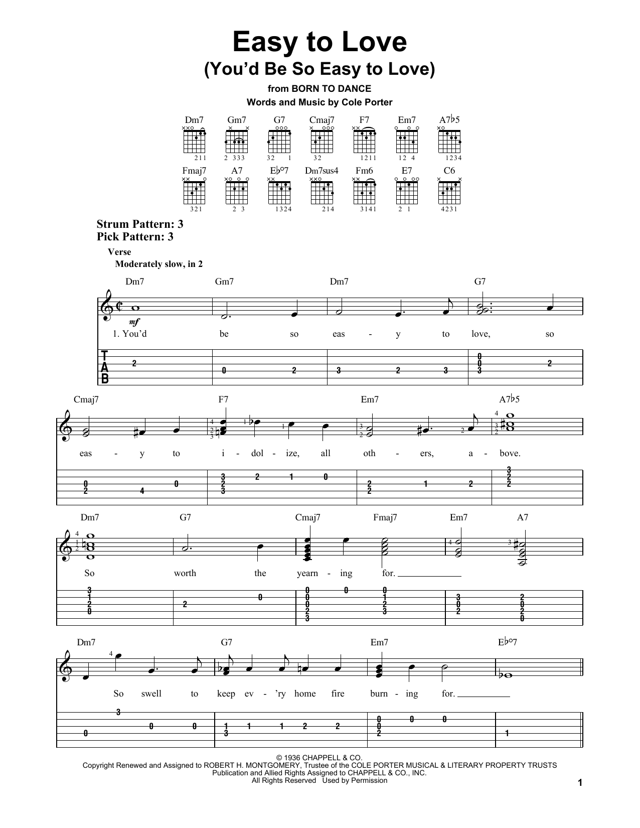 Easy To Love (You'd Be So Easy To Love) (Easy Guitar Tab) von Cole Porter