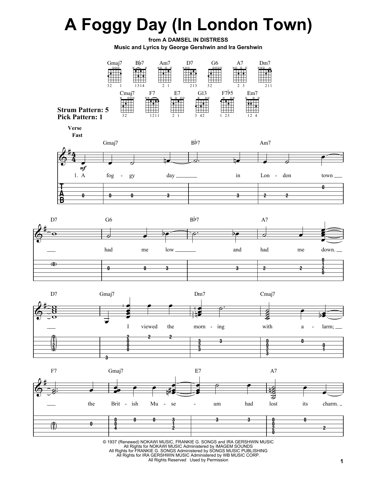 A Foggy Day (In London Town) (Easy Guitar Tab) von George Gershwin