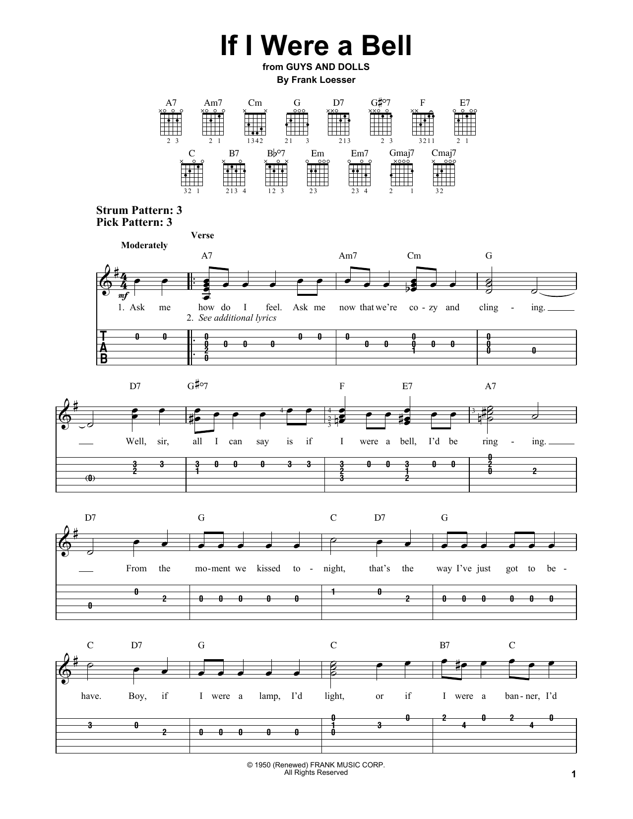 If I Were A Bell (Easy Guitar Tab) von Frank Loesser