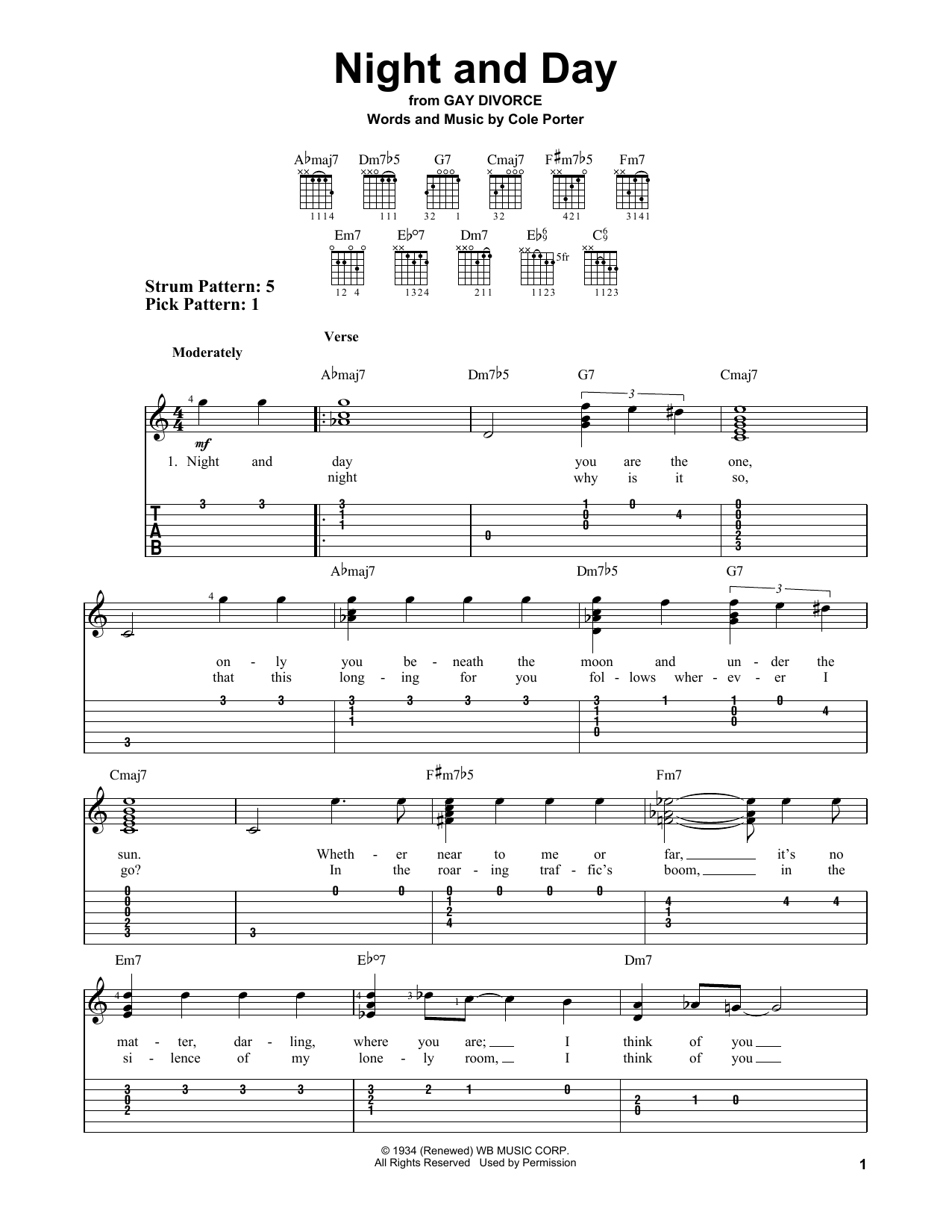 Night And Day (Easy Guitar Tab) von Cole Porter