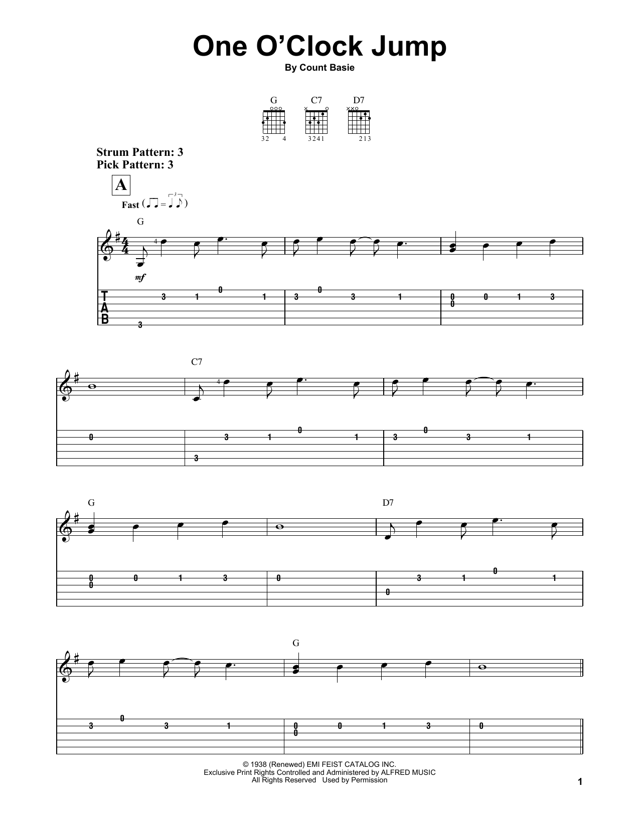 One O'Clock Jump (Easy Guitar Tab) von Count Basie