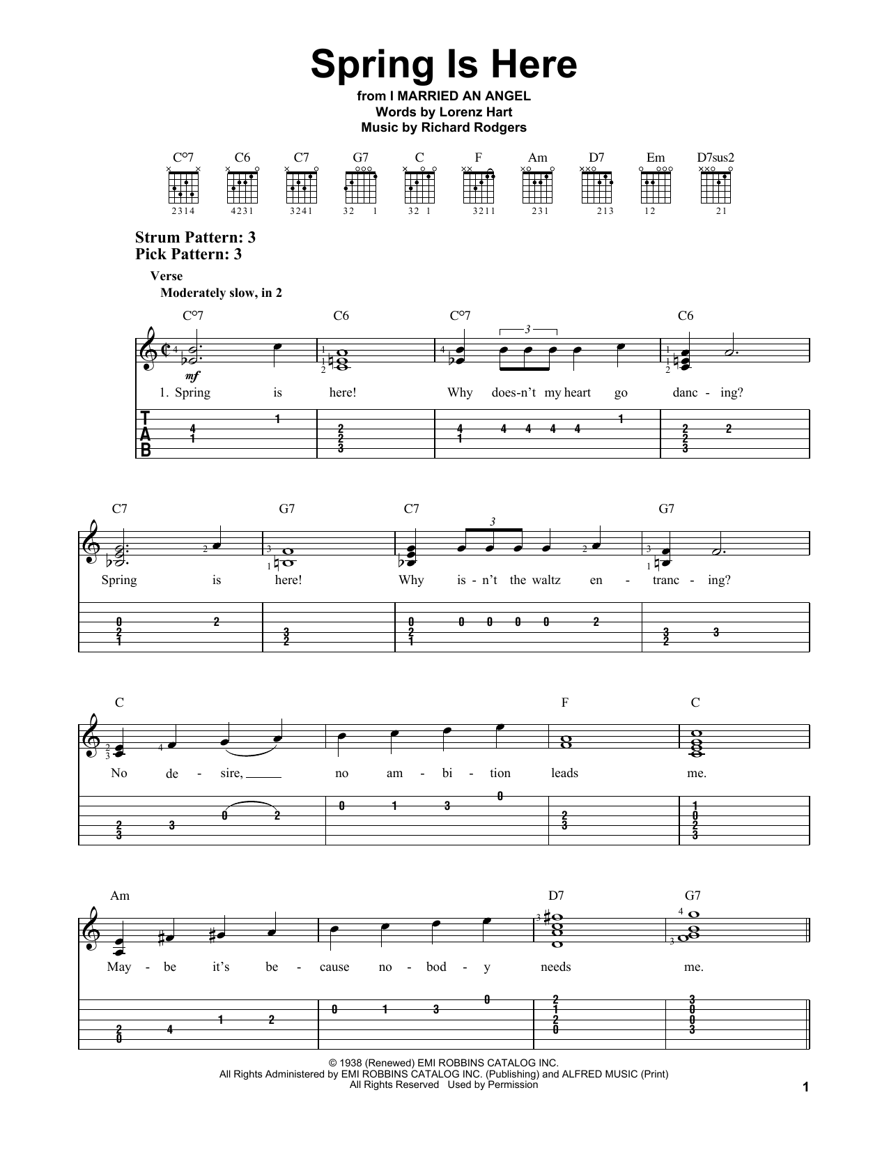 Spring Is Here (Easy Guitar Tab) von Rodgers & Hart