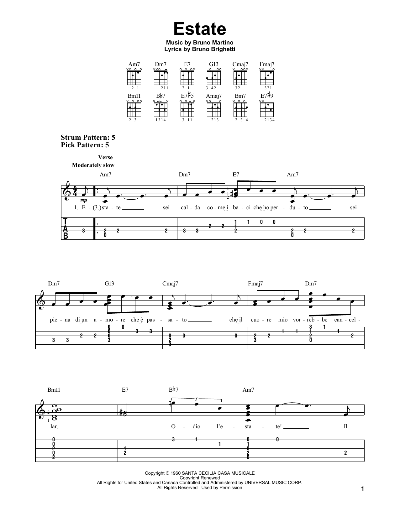 Estate (Easy Guitar Tab) von Bruno Brighetti