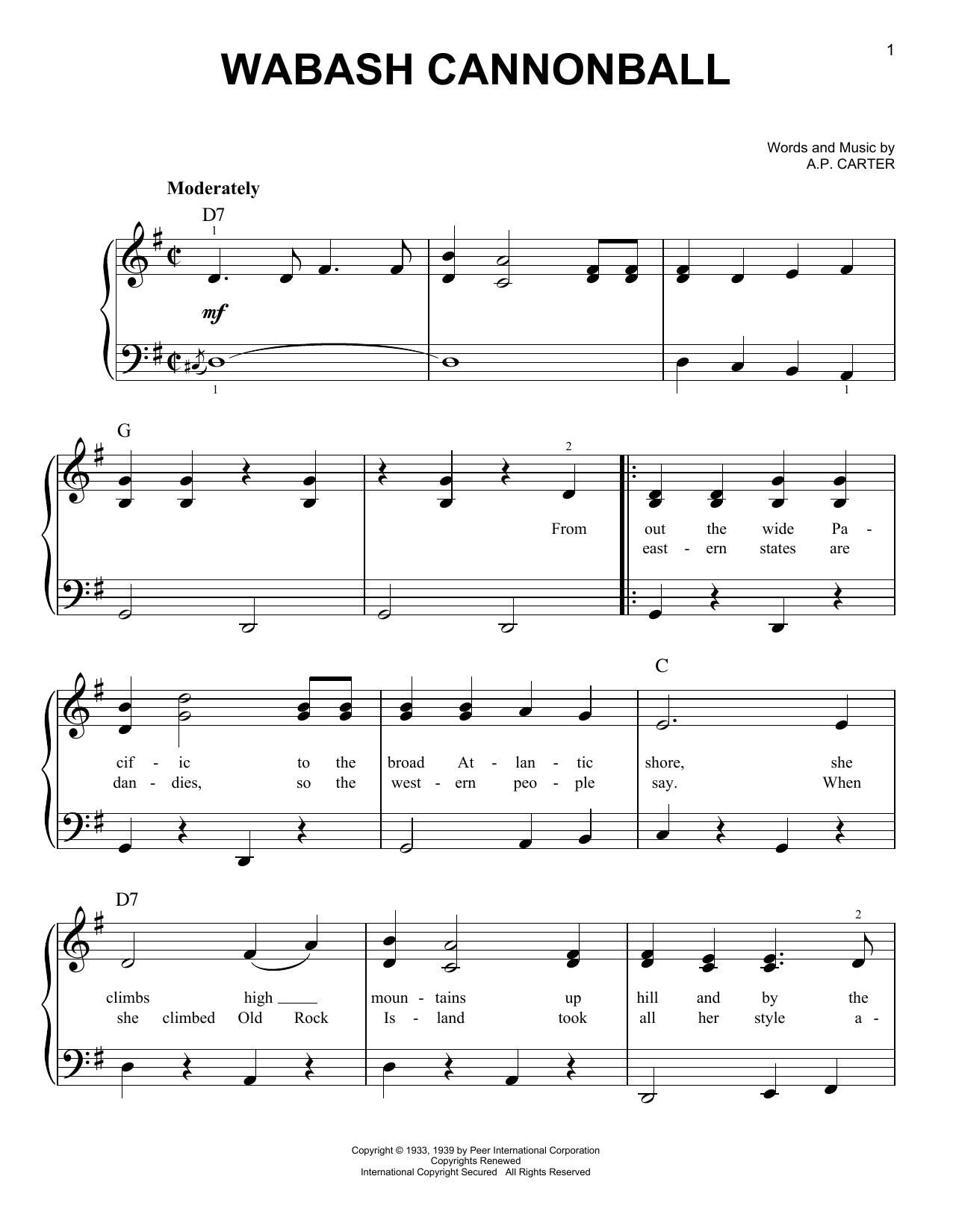 Wabash Cannonball (Easy Piano) von The Carter Family