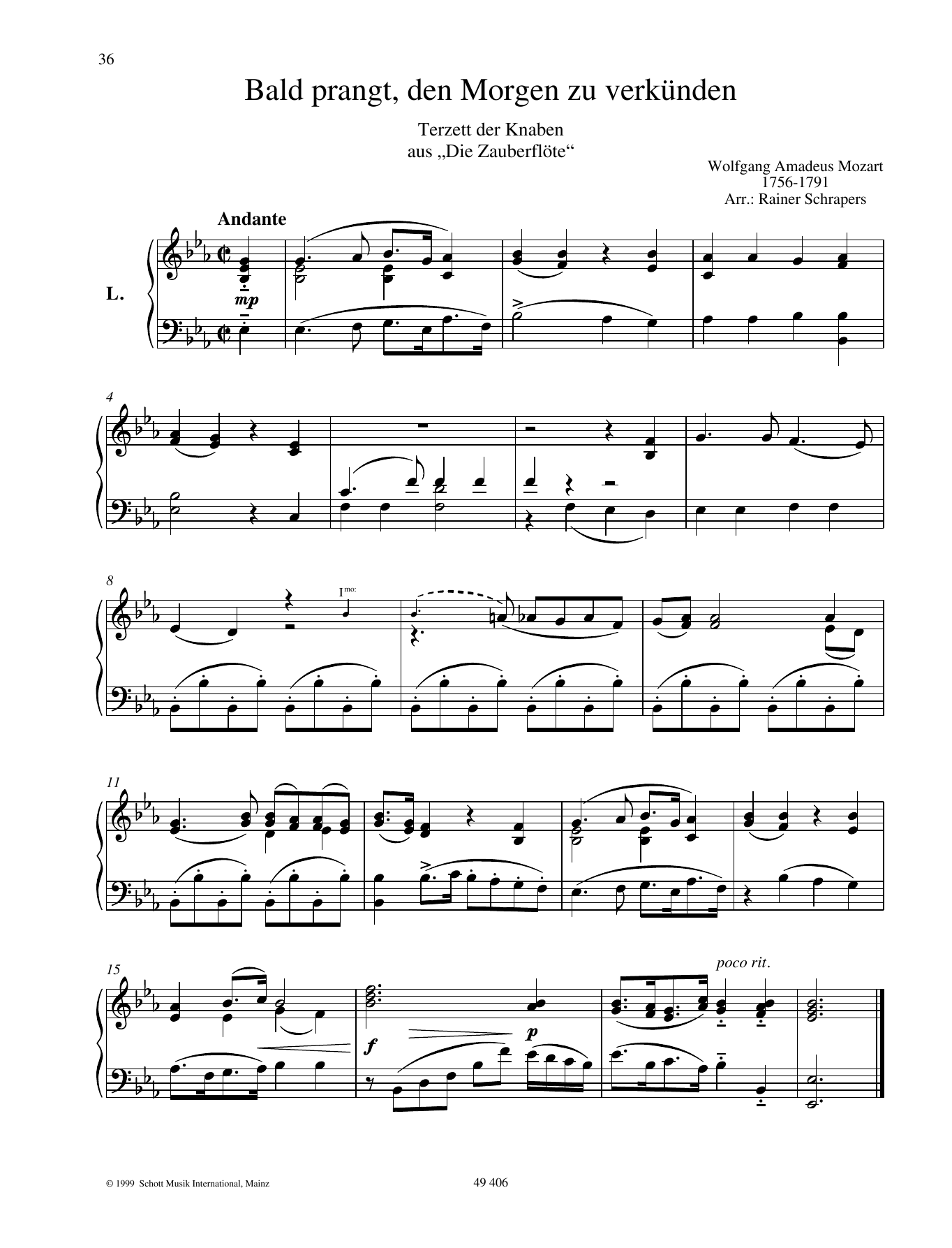 Bald prangt, den Morgen zu verknden (Piano Duet) von Wolfgang Amadeus Mozart