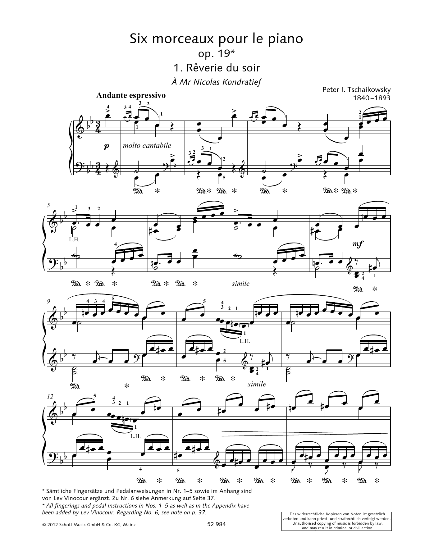 Reverie Du Soir (Piano Solo) von Pyotr Il'yich Tchaikovsky