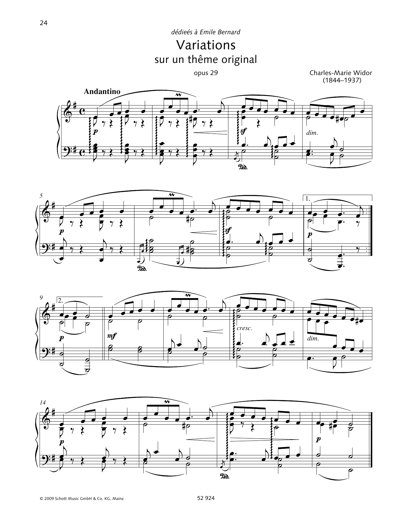 Variations sur un thme original (Piano Solo) von Charles-Marie Widor