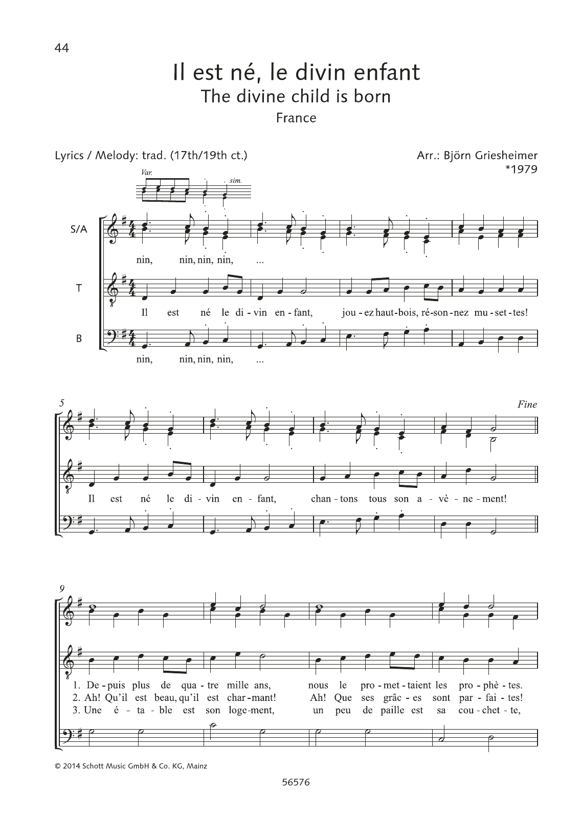 Il Est Ne, Le Divin Enfant (SATB Choir) von Bjrn Griesheimer