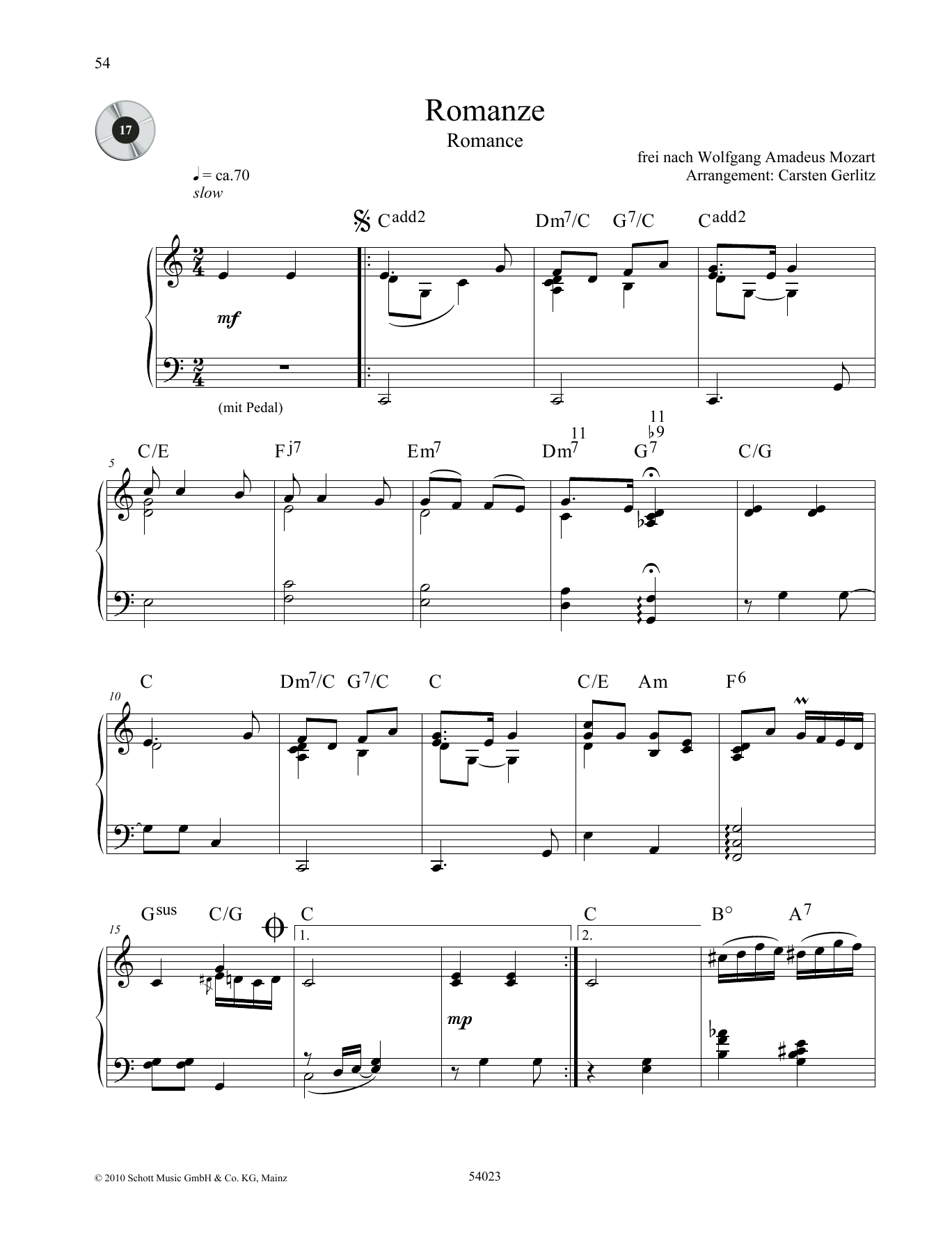 Romance (Piano Solo) von Wolfgang Amadeus Mozart