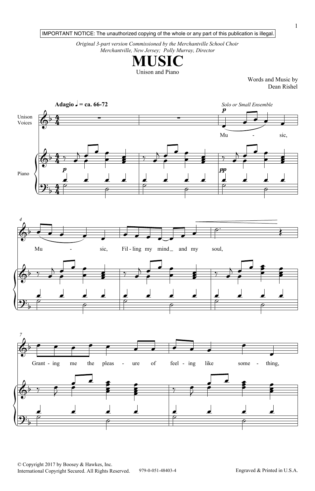 Music (Unison Choir) von Dean Rishel