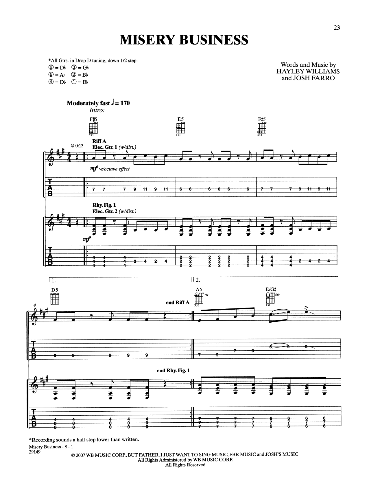 Misery Business (Guitar Tab) von Paramore