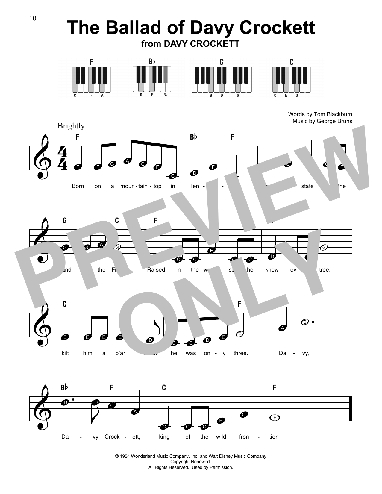 The Ballad Of Davy Crockett (from Davy Crockett) (Super Easy Piano) von Fess Parker