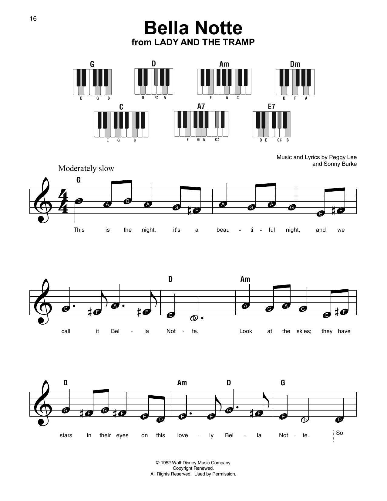 Bella Notte (This Is The Night) (from Lady And The Tramp) (Super Easy Piano) von Peggy Lee