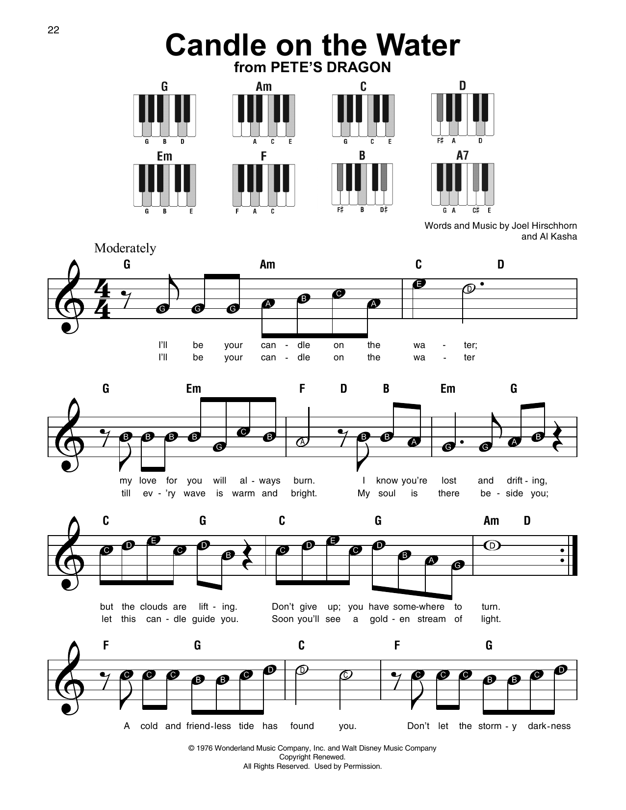 Candle On The Water (from Pete's Dragon) (Super Easy Piano) von Helen Reddy