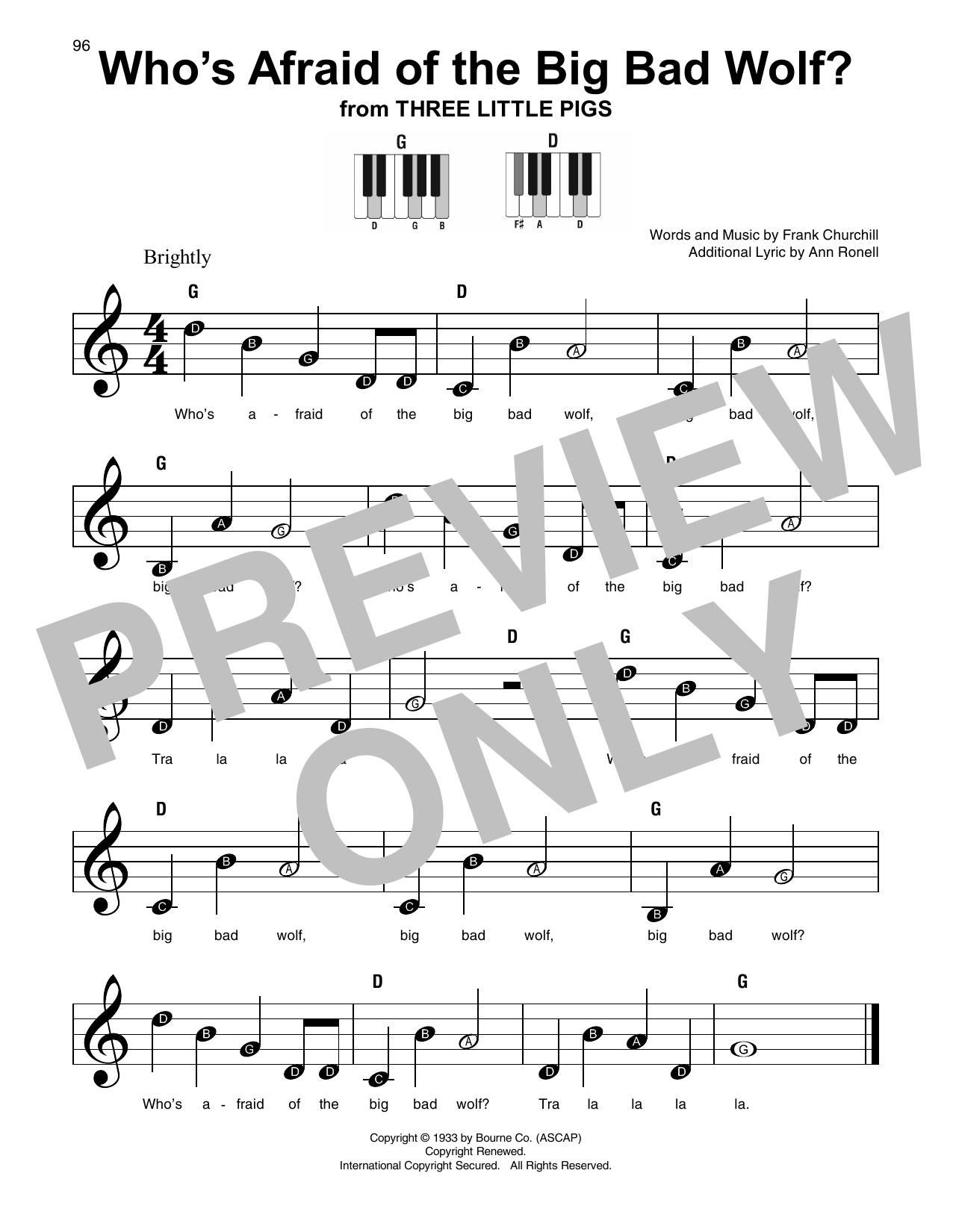 Who's Afraid Of The Big Bad Wolf? (from Three Little Pigs) (Super Easy Piano) von Frank Churchill