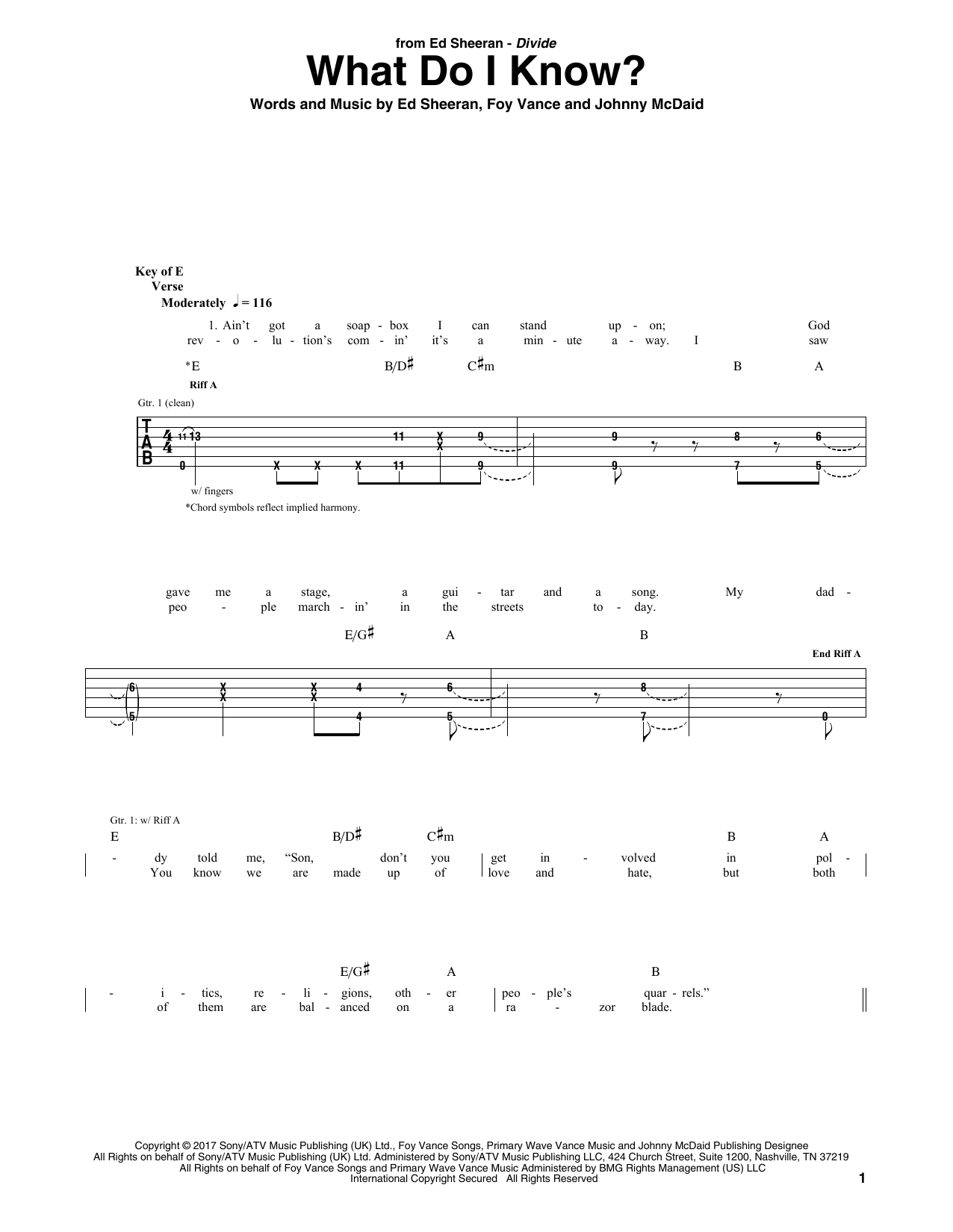 What Do I Know? (Guitar Rhythm Tab) von Ed Sheeran