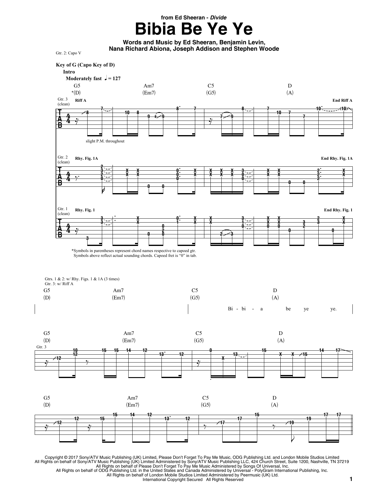 Bibia Be Ye Ye (Guitar Rhythm Tab) von Ed Sheeran