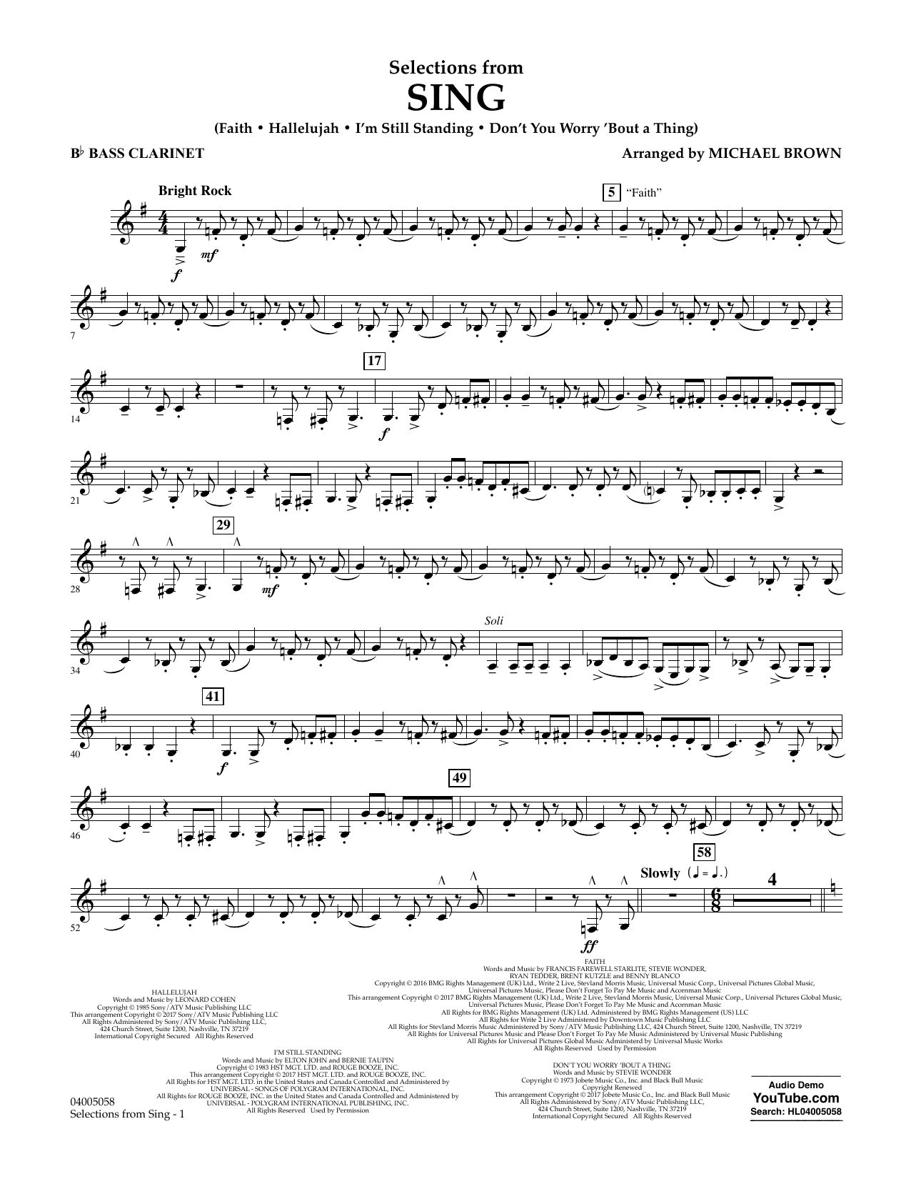 Selections from Sing - Bb Bass Clarinet (Concert Band) von Michael Brown