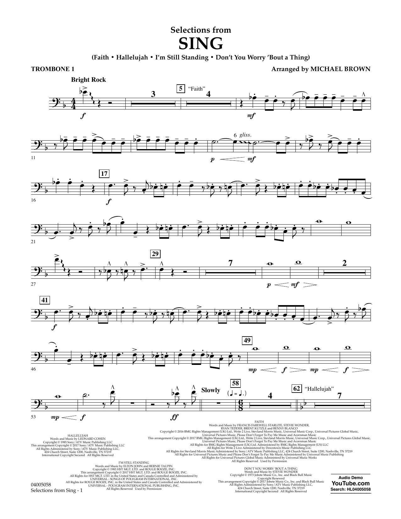 Selections from Sing - Trombone 1 (Concert Band) von Michael Brown