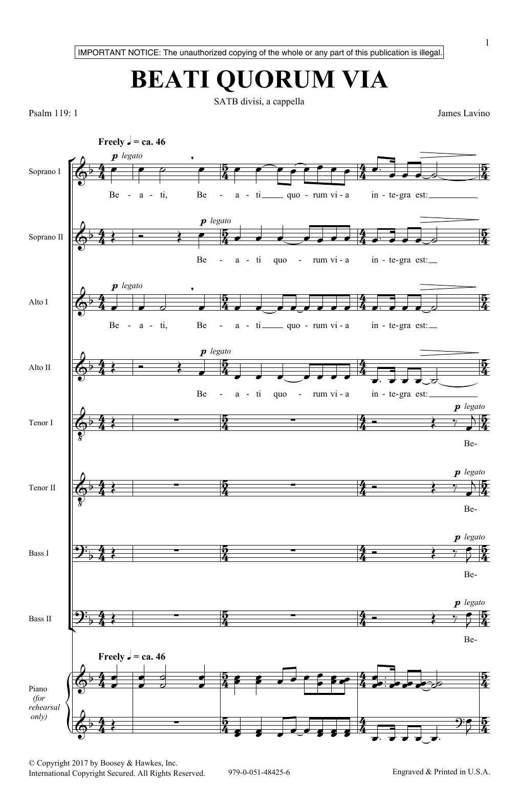 Beati Quorum Via (SATB Choir) von James Lavino