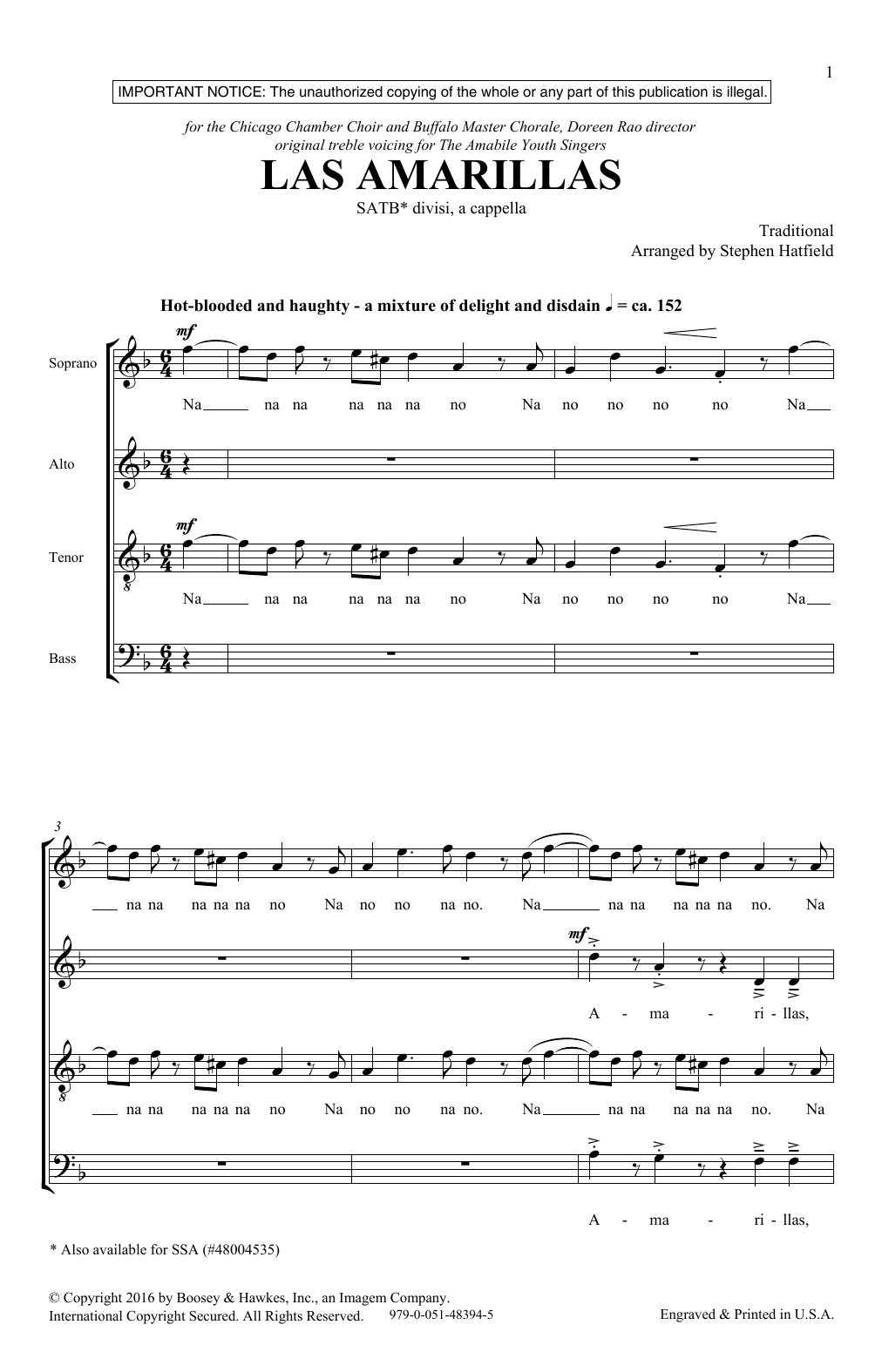 Las Amarillas (SATB Choir) von Stephen Hatfield