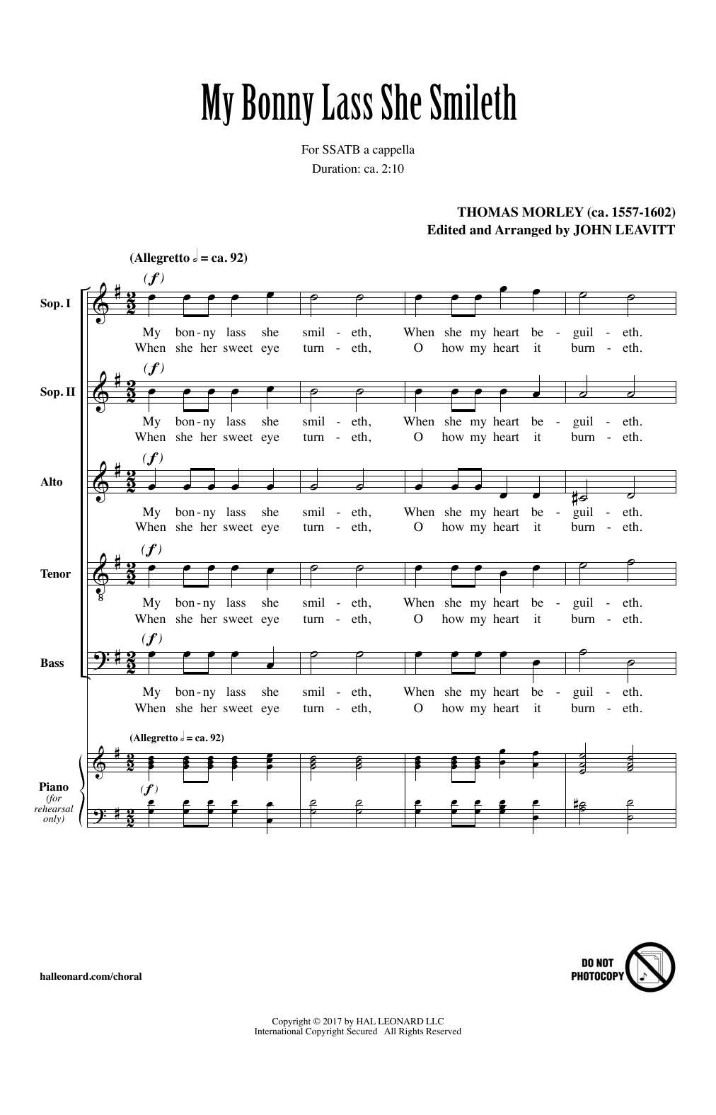 My Bonny Lass She Smileth (SATB Choir) von John Leavitt