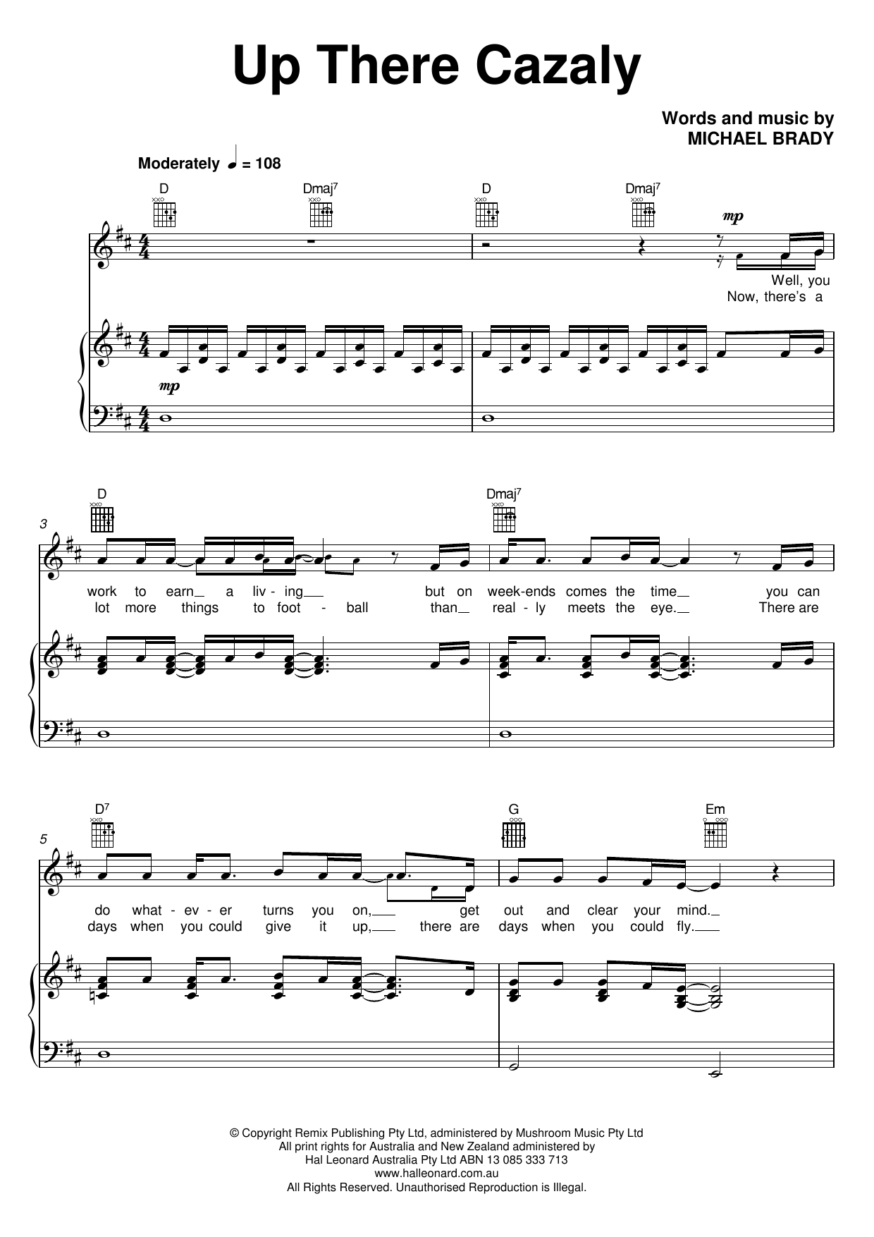 Up There Cazaly (Piano, Vocal & Guitar Chords (Right-Hand Melody)) von Michael Brady