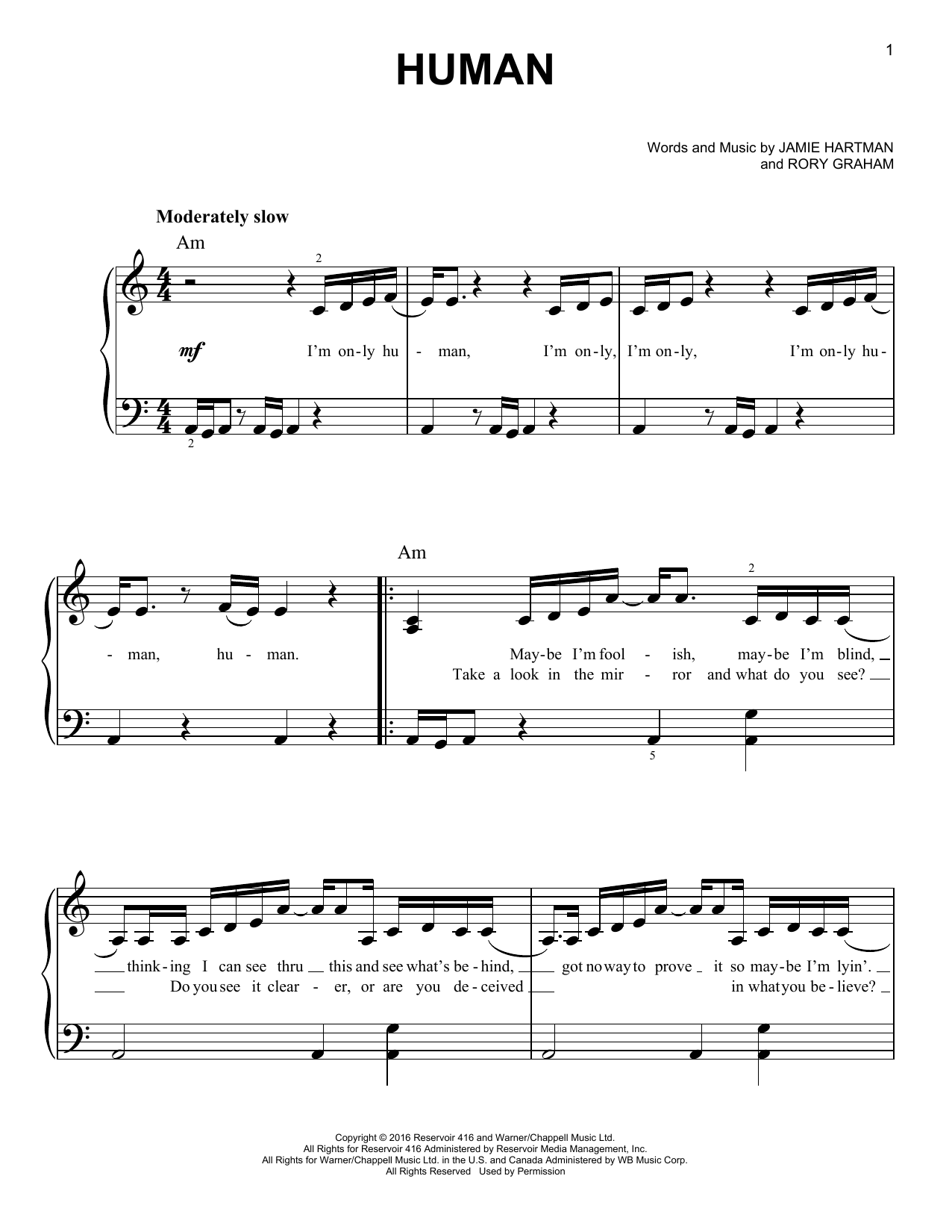 Human (Easy Piano) von Rag'n'Bone Man