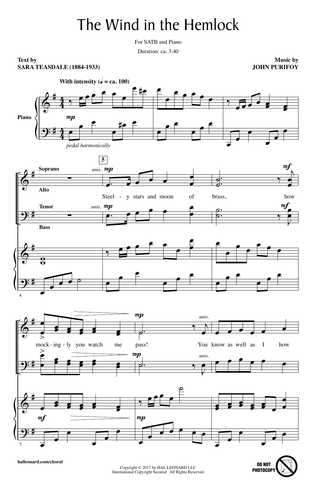 The Wind In The Hemlock (SATB Choir) von John Purifoy