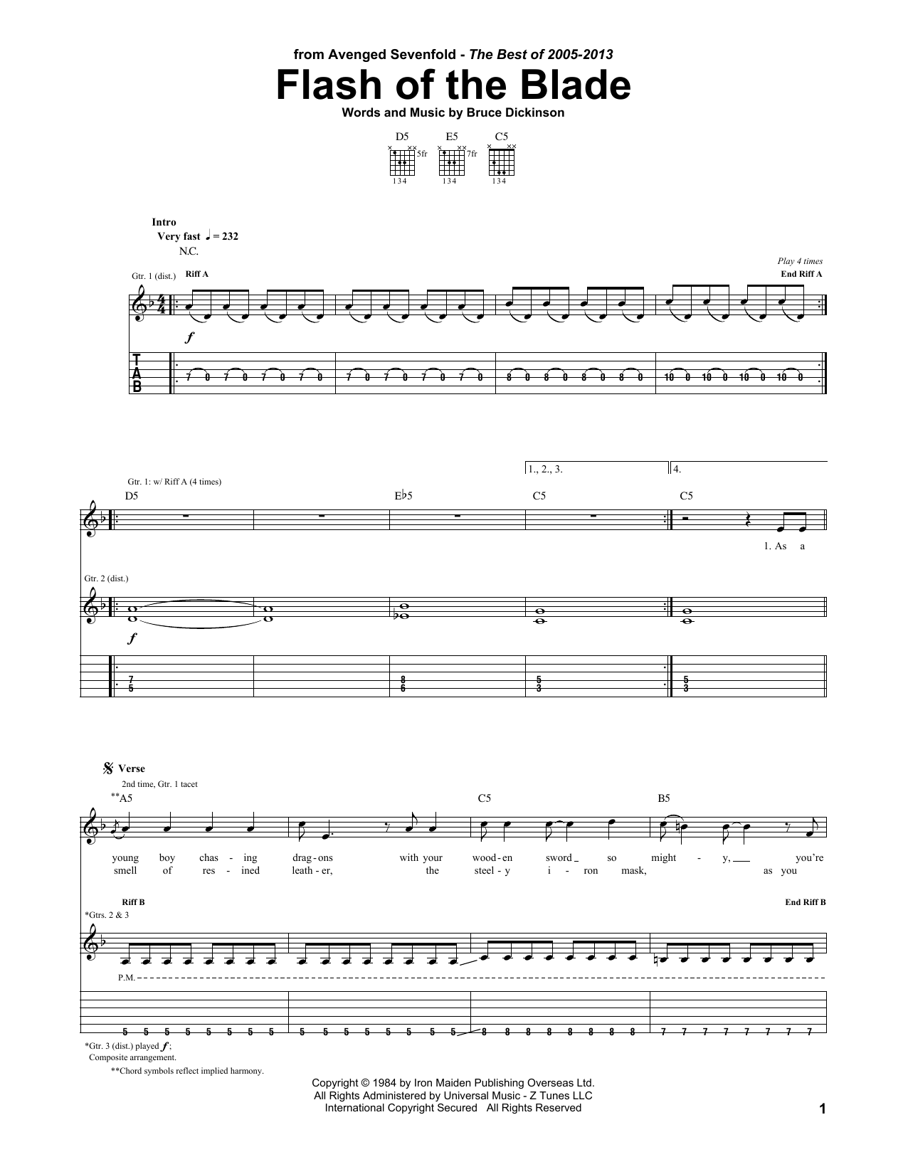 Flash Of The Blade (Guitar Tab) von Avenged Sevenfold