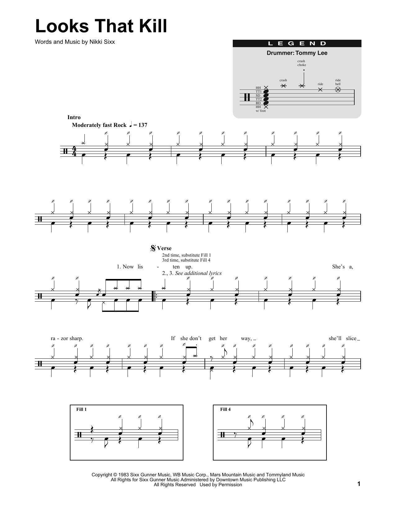 Looks That Kill (Drums Transcription) von Motley Crue