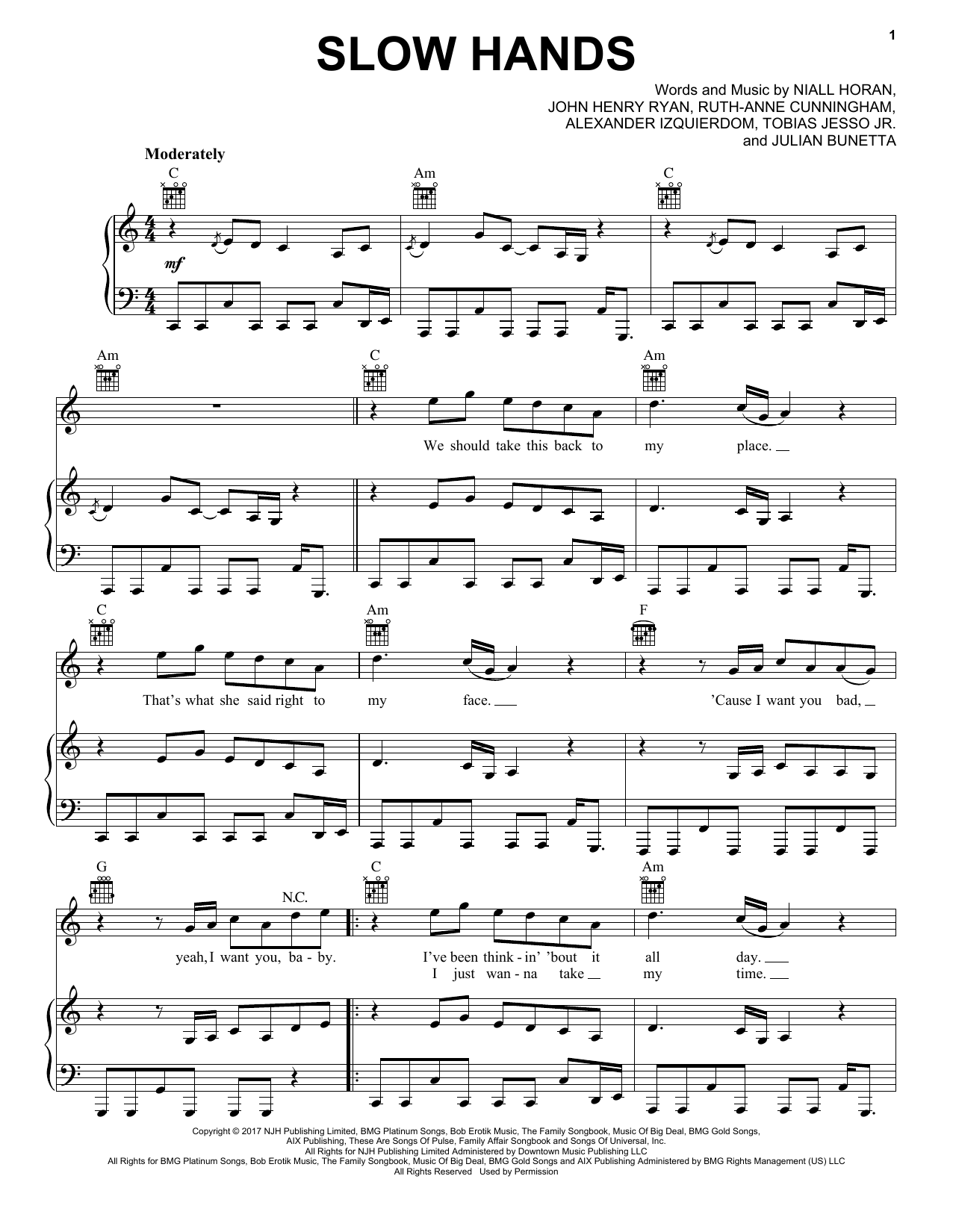 Slow Hands (Piano, Vocal & Guitar Chords (Right-Hand Melody)) von Niall Horan